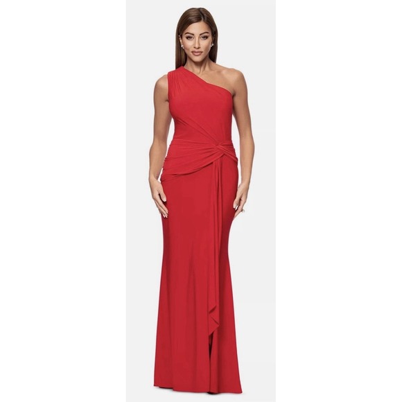 Xscape Dresses & Skirts - Xscape Red One-Shoulder Twist Jersey Cascading Evening Gown Size 16W $208